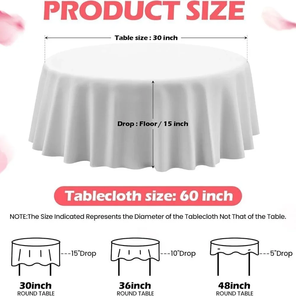 3 Polyester Round White Tablecloth for 20-48'' Tables /60 Inch / BRAND NEW